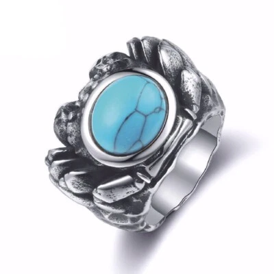 Anillo de cangrejo turquesa azul vintage de acero inoxidable para hombre anillo de joyería de cangrejo de motociclista Foto 1 de 4
