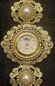 Faberge Watch Gold Tone Filigree Faux Pearl Crystals (needs a battery) EUC! - Picture 1 of 5