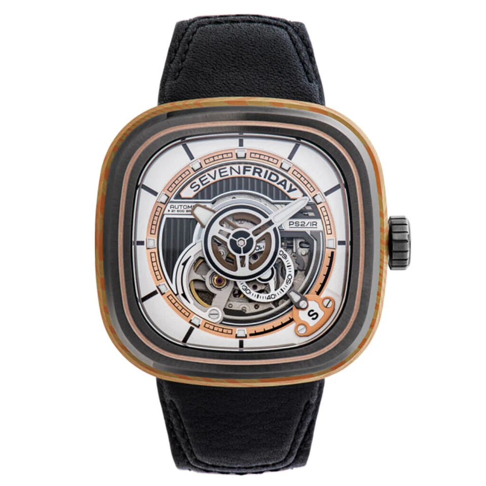 SevenFriday Men's Watch P-Series Cuxedo Automatic Black Leather Strap PS2-02