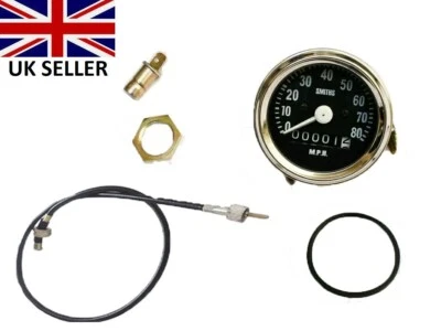 BSA Bantam C15 B40 Ariel 箭头指南替换速度计 80 英里/小时 60 毫米 + 缆绳 — 第 1/4 张图片