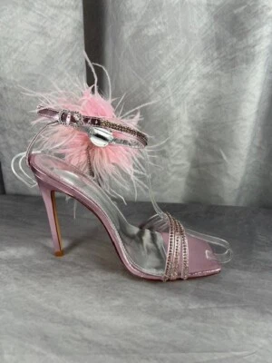 Azalea Wang Licorice Feather Flower Embellished Sandal Women's Size US 6.5 - Imagem 1 de 4