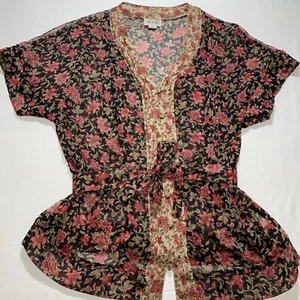 Converse One Star Shirt Women Small Red Sheer Floral Ruffle Belted Trendy Blouse - Picture 1 of 6