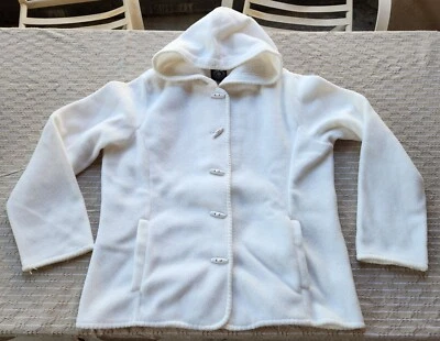 Carolyn Taylor by Design Fleece Ivory Jacket Toggle Button Front Hooded Size M - Image 1 of 4