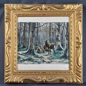 D-265. DESPUÉS DE ROSA BONHEUR (1822-1899). NEYRET FRERES. SEDA BORDADA. CIERVOS - Picture 1 of 8