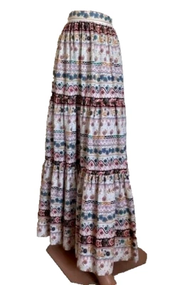 Maxi Falda Vintage Años 70 Hippie Boho Flower Power Floral En Niveles Foto 1 de 2