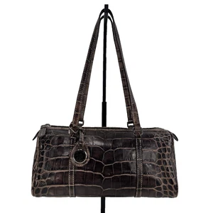 Vintage Dooney and Bourke Brown Croc Texture Leather Satchel Bag - Picture 1 of 11