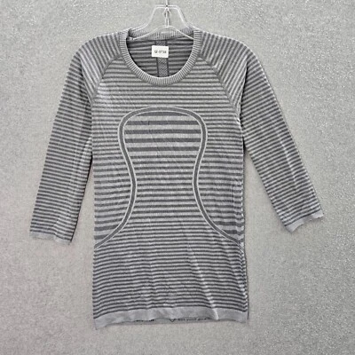 Camisa túnica Lululemon para mujer Top 6 gris a rayas Swiftly Tech manga 3/4 Foto 1 de 4