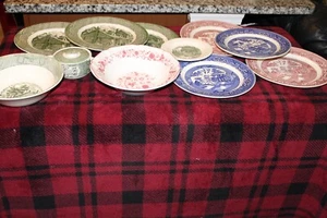 Homer Laughlin Blue Willow Salad Plates and Others Red, Green, Blue Dishes - Picture 1 of 24