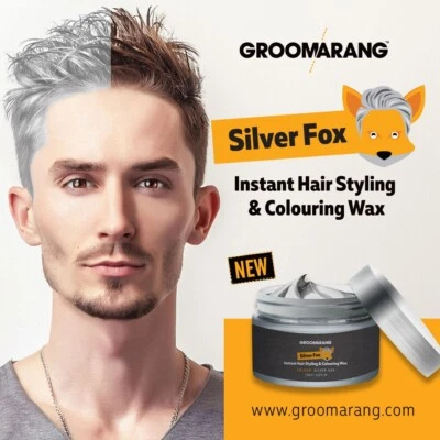 GROOMARANG Silver hair wax Fox Instant Colour Styling Natural Grey Wash Out Temporary Dye