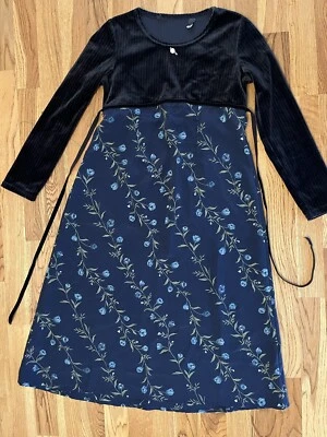 Jonathan Martin Kids Size 8 Blue Velvet Floral Belted Long Dress Vintage - Image 1 of 4