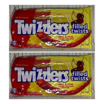 2 X TWIZZLERS FILLED Twists Sweet Sour CHERRY KICK CITRUS PUNCH Licorice 11oz Ea - Image 1 of 3