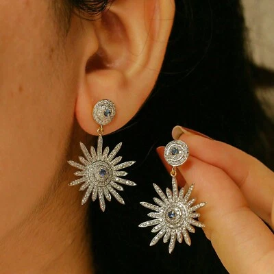 2.00 Ct Round Cut Lab Created Diamond Drop/Dangle Earrings 14k White Gold Finish - Image 1 of 4