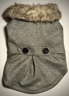 Elegante abrigo de lana para perro cuello de piel suéter para mascotas chaqueta de invierno pequeño. (NEL1010). Foto 1 de 4
