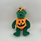 Ty Beanie Baby TRICKY the Green Bear In Halloween Pumpkin Costume