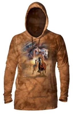 The Mountain Born Free Lightweight Hooded Horse Tshirt Unisex Hoodie - Image 1 of 3