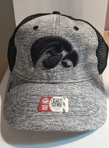Iowa Hawkeyes NCAA Gray Heathered & Black Mesh Back Strap Back Hat Cap--NWT - Picture 1 of 7