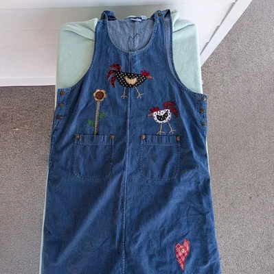 Винтажный джинсовой ткани джемпер платье курица аппликация бабушка учитель скромный размер 20 - Изображение 1 из 4