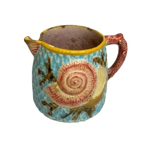 Antik Majolika Milchkännchen Krug Feldmuschel Fischnetz Türkis Viktorianisch - Bild 1 von 8
