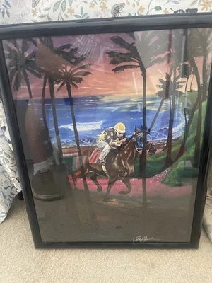 Arte de carreras de caballos Jockey, caballo corriendo pintura original arte equino 21x17 desconocido  Foto 1 de 4