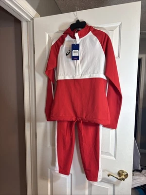 Командный тканый спортивный костюм ASICS красный/белый топ и брюки XS - Изображение 1 из 4