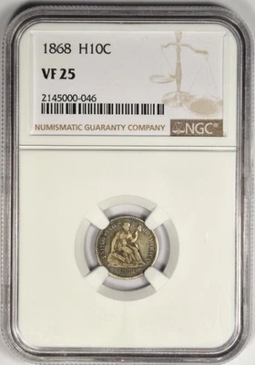1868 SEATED HALF DIME ~ NGC VF25 ~ NICE AND ORIGINAL! - Image 1 of 4