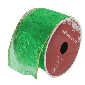 Northlight Shimmering Green Solid Wired Christmas Craft Ribbon 2.5" x 10 Yards - Picture 1 of 3