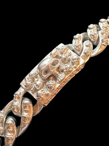 Bracciale da uomo 9" pesante grosso biker teschio cordino catene 925 sterling 3,6 oz OFFERTA - Foto 1 di 11