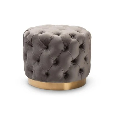 Baxton Studio Valeria Modern Tufted Velvet Ottoman in Gray and Gold - Image 1 of 4