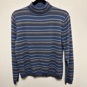 Pendleton Women’s M 100% Merino Wool Stripe Blue Mock Turtleneck Sweater EUC - Picture 1 of 7