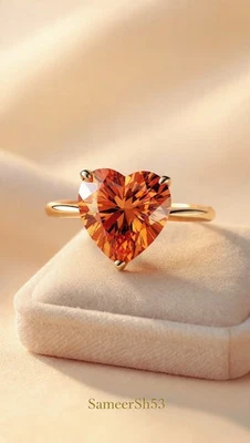 Anillo de diamantes anaranjados talla corazón cultivado en laboratorio de 4 quilates diseño de oro amarillo de 14 k por Sameersh53 Foto 1 de 4