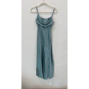 Selfie Leslie Well Versed Pleated Bust Satin Slit Midi Dress Blue XS New - Picture 1 of 3