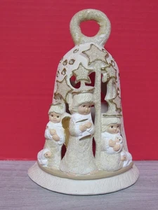 Portacandele Tealight in ceramica a forma di campana con angeli e pecore glitter usato in ottime condizioni - Foto 1 di 6