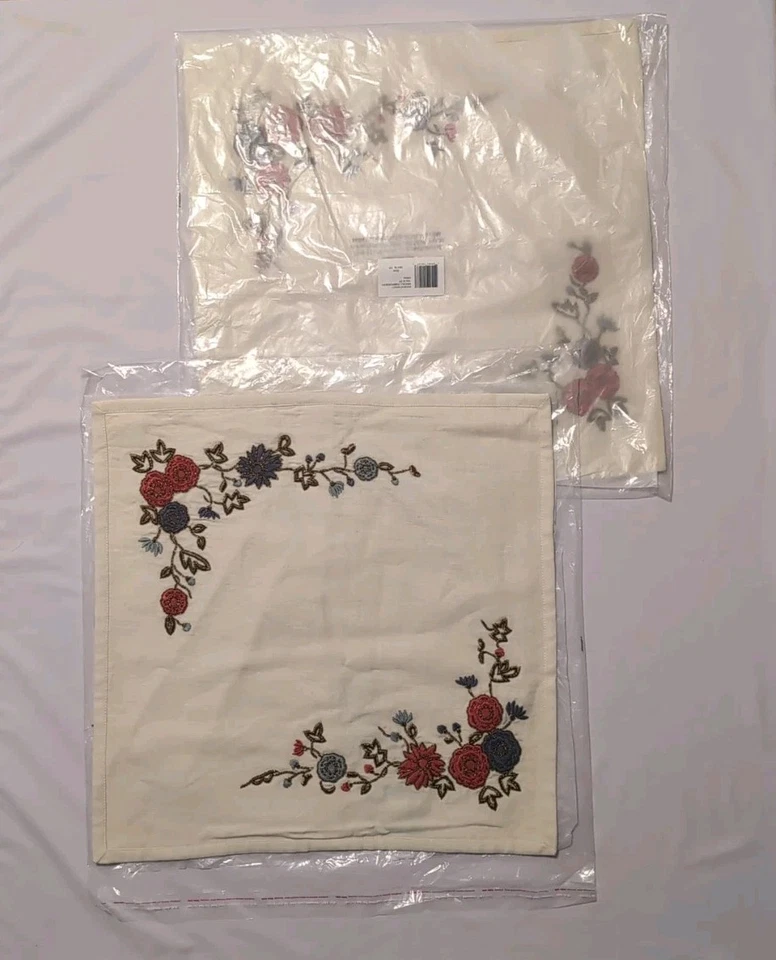 2 PACK RALPH LAUREN HOME Macall Floral Embroidery Linen Pillow Cover 18x18 Set - Image 1 of 4