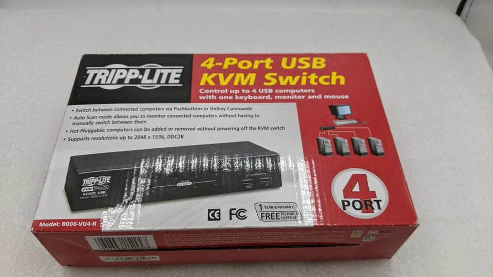 Tripp Lite 4-Ports External Desktop KVM switch VGA/USB w/ PSU (B006-VU4-R) - Image 1 of 4
