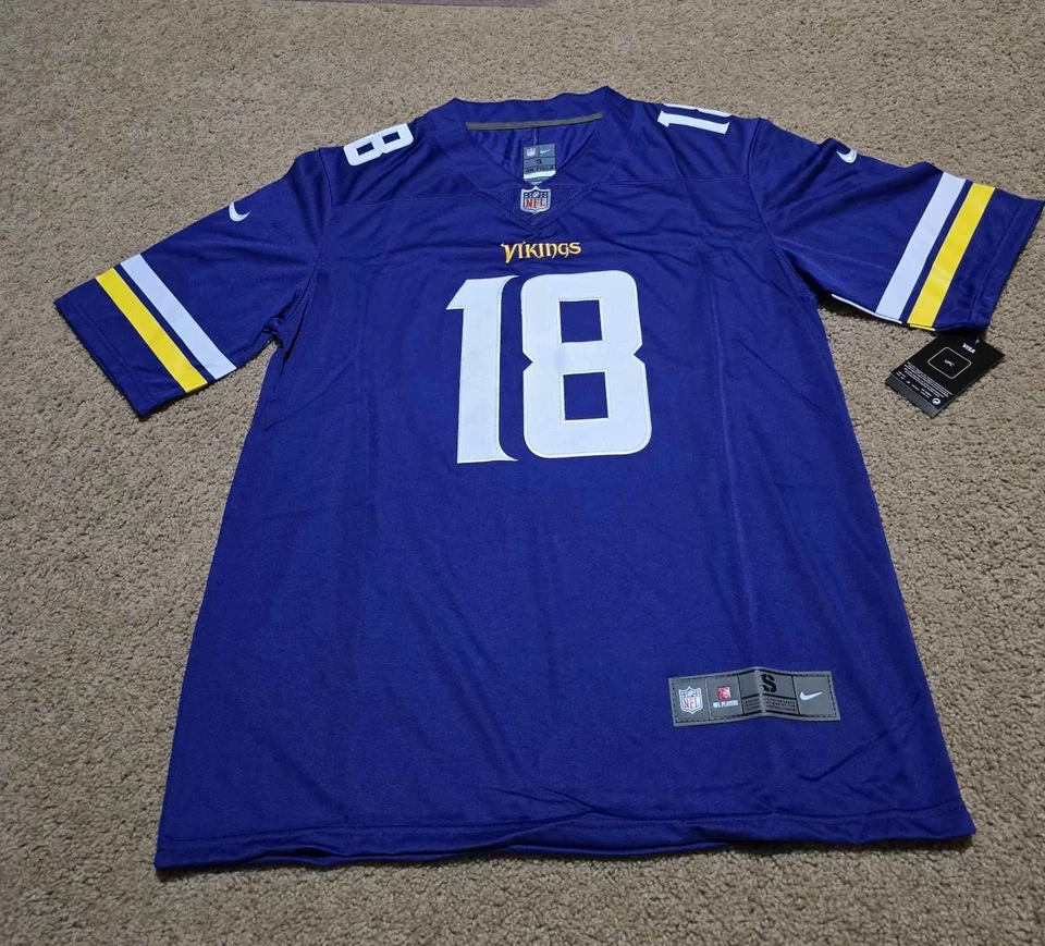 sNWT #18 Vikings Justin Jefferson Purple Jersey Youth Medium Stitched