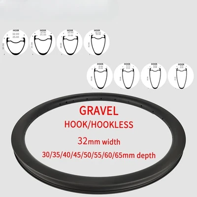 700C Carbon Gravel Road Bicycle Rim Clincher Tubeless Symmetric Bicycle Wheels - Image 1 of 4