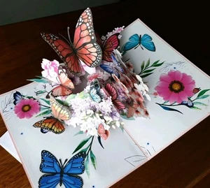 3D Pop Up Karte Geburtstag Grußkarte Schmetterlinge Gutscheinkarte Geschenk - Bild 1 von 4