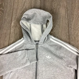 ADIDAS Full Zip Hooded Hoodie Sweatshirt Gray 3 Stripes Soccer - Picture 1 of 4