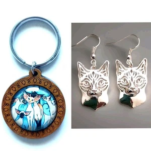 One Pair/Keyring Siamese Cat Drop Earrings Cat Lover Christmas Gift Idea - Picture 1 of 3