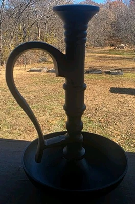 Single Black Metal Candlestick; Perfect For A Farmhouse Decor - Image 1 of 4