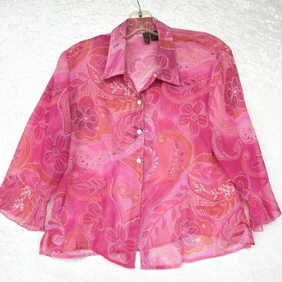 SERENADE New York Top Transparente Abotonado Rosa Paisley Manga Campana Mujer XL Foto 1 de 4