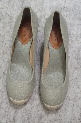 J. Crew 女式塞维利亚银色金属帆布鞋楔形 9 码 — 第 1/4 张图片