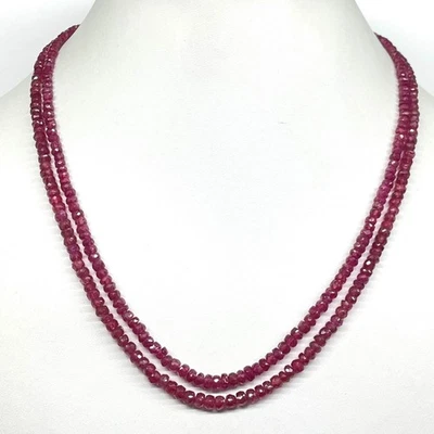 2 Strand Natural Ruby Necklace 2.6-4.7mm Faceted Beads With 925 Silver Clasp - Image 1 of 4