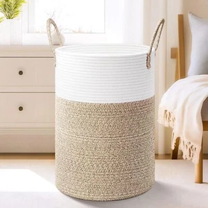 Laundry Basket,Woven Cotton Rope Laundry Hamper,60L for Decor Storage of Dirty - Picture 1 of 6