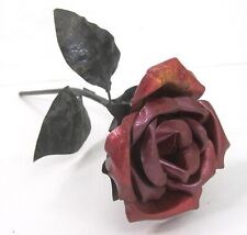 Vintage Copper Red Rose Stem Painted Metal Decorative Flower 12 inch long 3D