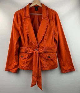 Luciano Dante Jacke orange Kragen Knopf Kunst Taschen angenähter Gürtel Größe L - Bild 1 von 10