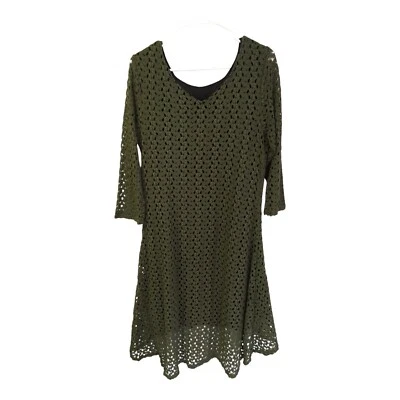 Vestido de crochê verde feminino Cynthia Rowley tamanho XL 3/4 manga alta gola redonda baixa - Imagem 1 de 4