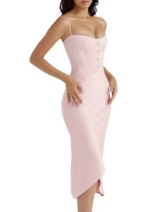 House Of CB IMOGEN Rose Pink Satin Corset Midi Dress Size Small(S) New With Tags - Picture 1 of 4