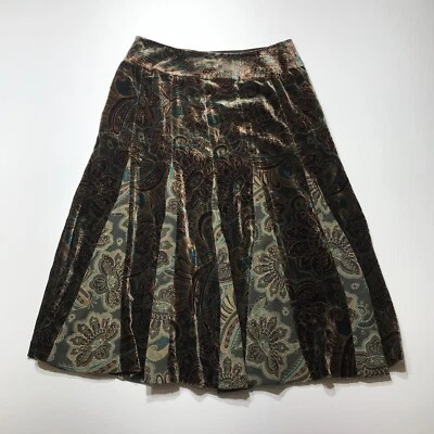 Saia Ann Taylor Loft Feminina Tamanho 0 Marrom Camurça Plissada Midi com Design Paisley - Imagem 1 de 4