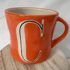 Anthropologie Monogram 'C' Mug Hand-Painted Orange 12 oz Classic EUC - Picture 1 of 6